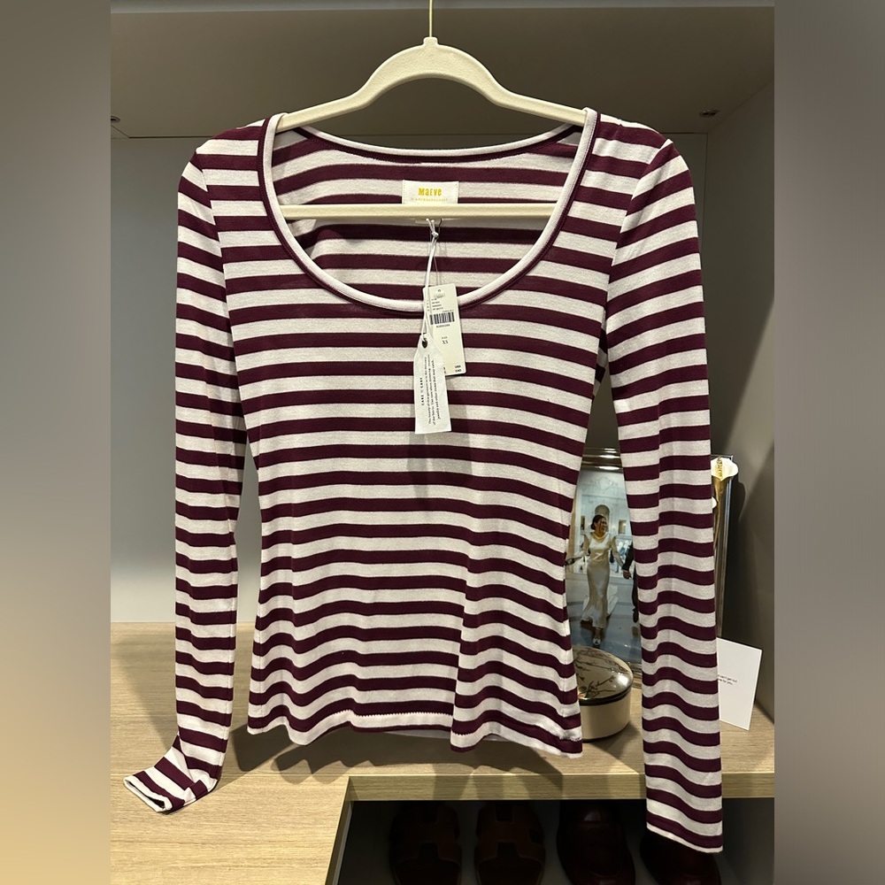 Maeve by Anthropologie maroon striped t shirt XS